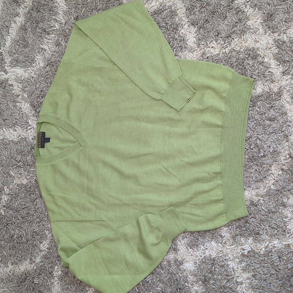 Robert Talbott XL merino wool light green v neck sweater long sleeve soft warm